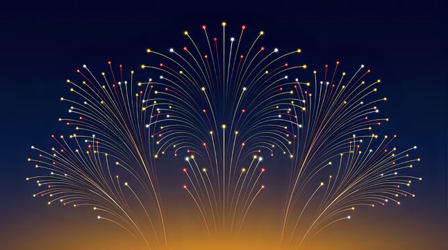 Abstract white firework burst light trails against dark night sky background with fireworks abstract backdrop
