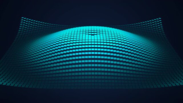 Abstract cyan wave grid moving on dark background, 3D rendering concept for technology, data and innovation