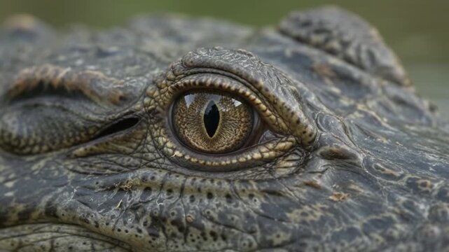 Extreme Close Up of an Alligator Eye Blinking in the Wild