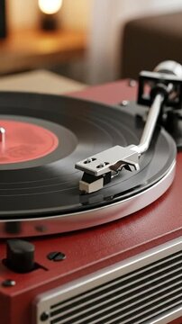 Retro vinyl turntable playing music