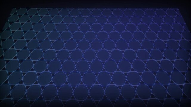 Neon blue and purple triangular grid animation with glowing lines, ideal for digital backgrounds, tech presentations and futuristic motion graphics