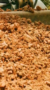 Natural textured ground surface of red clay earth