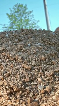 Large pile of crushed stone and gravel for construction