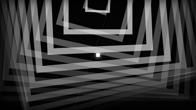Rotating square geometric pattern in vibrant neon colors, dynamic 3D abstract tunnel motion, ideal for broadcast design, digital art and screen savers