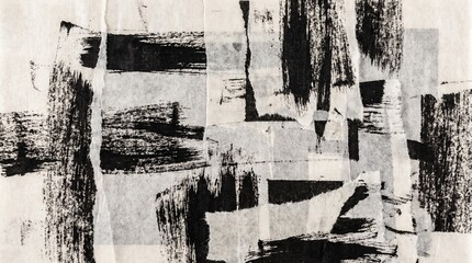 Obraz premium Grunge texture design asset with torn paper layers and bold black brush strokes on aged off-white surface