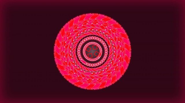 Vibrant cyan and yellow geometric mandala kaleidoscope rotating on dark background, concept for VJ loops, background design and music visualizers