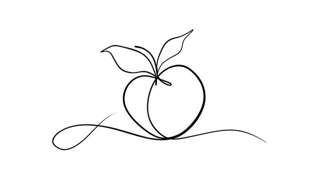 Minimalist apple line art drawing white background.