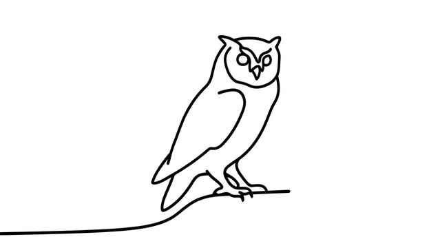 Minimalist owl line art illustration white background.