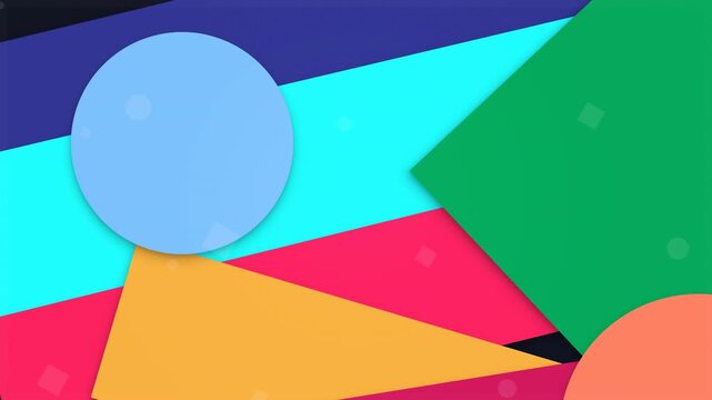 Vibrant colorful geometric shapes sliding in flat material motion design, concept for intro transitions, digital background and creative branding