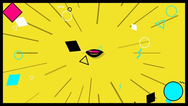 Vibrant yellow pop art animation with smiling lips and geometric shapes, perfect for social media, music videos and dynamic video editing
