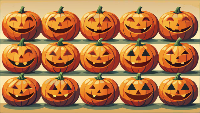 Editorial halloween pumpkin patch pattern vector illustration with halloween jackolantern celebration vegetable background seasonal decorative traditional elements creative wallpaper