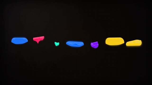 Neon colorful sound equalizer waves pulsating on dark background, ideal for music videos, audio design and club parties