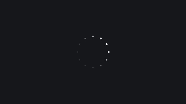White dot loading spinner seamless loop on dark background