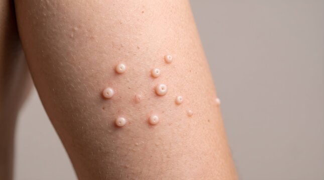 Macro Close Up of Molluscum Contagiosum Papules on Human Arm