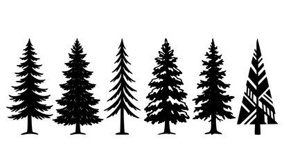 Obraz premium Christmas Tree Silhouette Collection Hand Drawn Vector Illustration