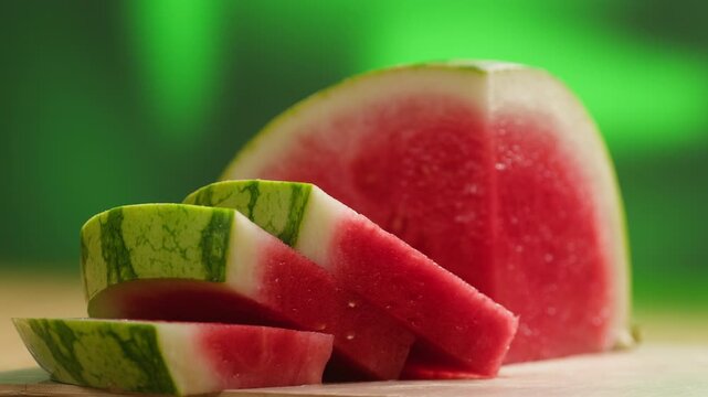 Man cutting watermelon - cut piece with knife. Young watermelons Citrullus lanatus. Topic - melons and gourds, farmer cultivation of watermelons