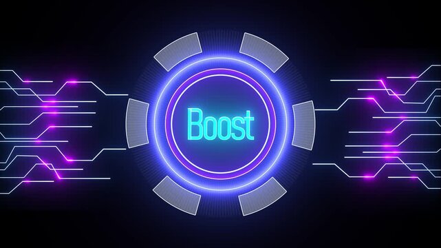 Modern futuristic boost button with glowing circuit design