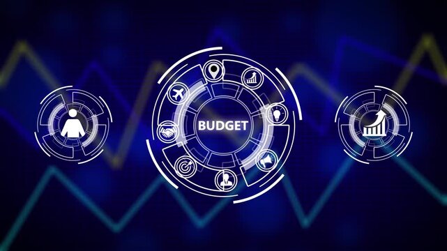 Budget planning business finance concept on virtual screen interface. Business, technology, internet and networking concept. Abstract business graph technology background with alpha channel,