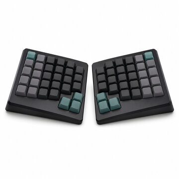 Mechanical keyboard and modular keypad isolated on white background, centered symmetrical studio view