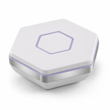 Compact smart home sensor and hub isolated on white background, clean catalog presentation view