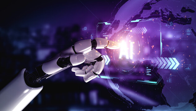 A self-aware AI assistant displays its central processing hub on a futuristic interface. This generative technology demonstrates its capabilities in machine learning and data analysis. Fermion