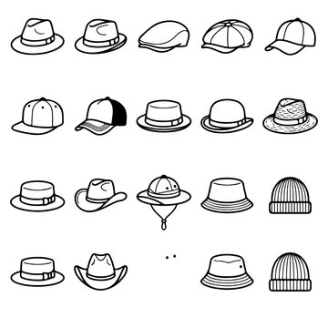 Set of Hats and Headwear Line Icons
