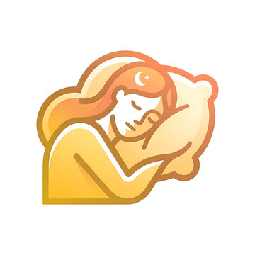 Stylized illustration of a woman sleeping peacefully on a pillow, representing rest and dreams.