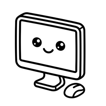 a computer with a smiley face and a mouse