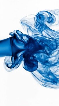 Abstract blue smoke billows against a stark white background