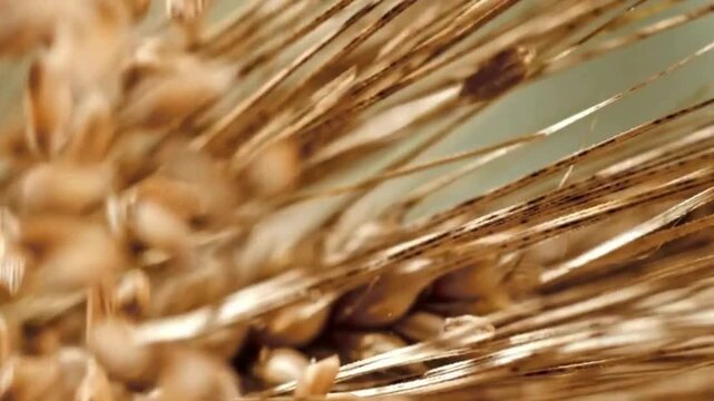 Macro Shot of Golden Wheat Ears in a Field