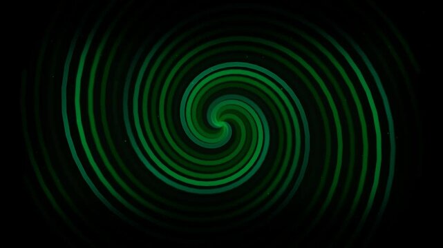 Vibrant green glowing spiral animation rotating on a dark background, perfect for hypnotic visuals, digital art and futuristic motion design