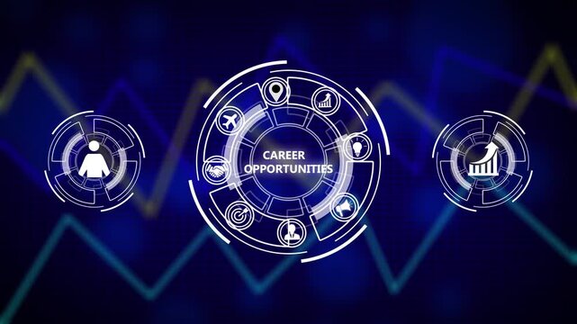 CAREER OPPORTUNITIES. Business, Technology, Internet and network concept. Business graph background showing fluctuations of trading stock market.Technology web background with alpha channel.