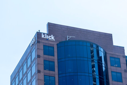 Toronto, Ontario, Canada - August 5, 2026: Klick Health headquarters on Bloor Street East in Toronto, Ontario, Canada. Klick Health, also known as Klick, is a Canadian marketing agency focused on the 