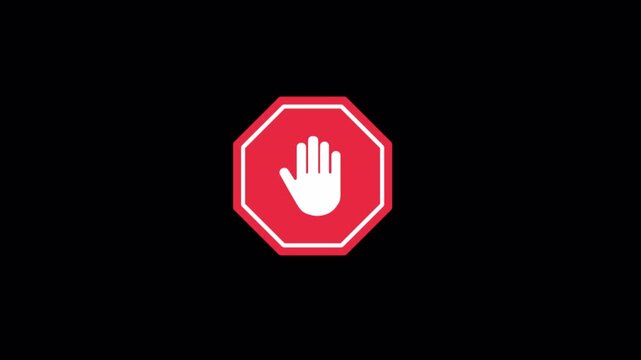Vibrant red flat design stop sign icon with a white hand symbol, clearly communicating prohibition, warning, and restricted access for modern digital interfaces and graphic projects