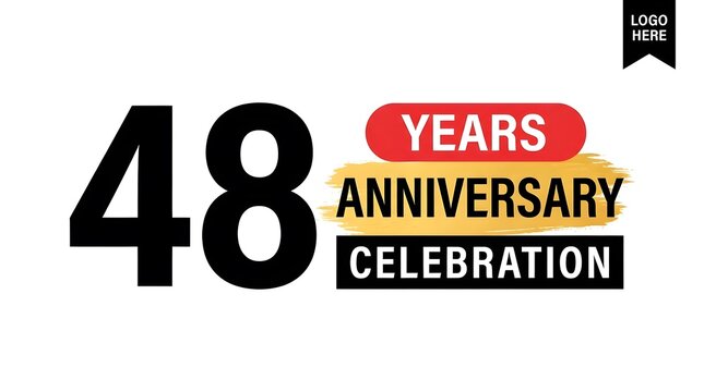 Forty eight years anniversary celebration graphic design with bold typography and modern colorful rectangular elements on white