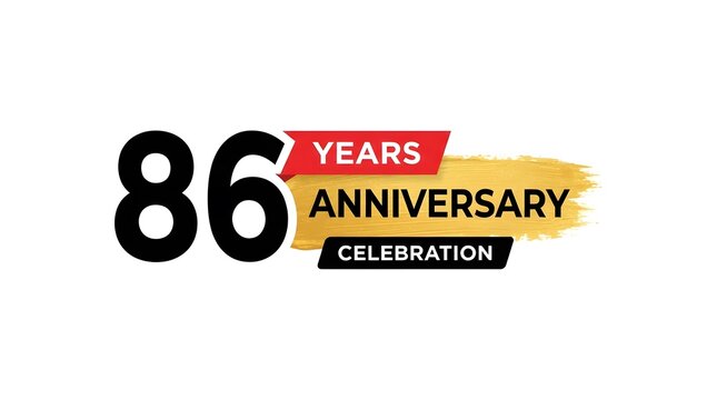 Eighty six years anniversary celebration logo design with artistic brush stroke background for corporate event and branding