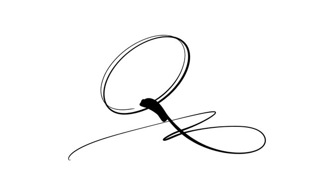 Elegant black calligraphy question mark white background.