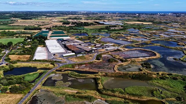 Aerial view of the Gu&eacute;rande salt marshes and evaporation ponds in Brittany, France