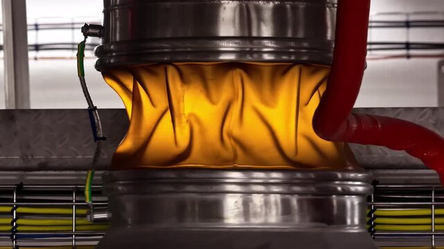 Flexible food grade polyurethane sleeve isolates vibration between stationary pipes and dairy milk powder sifter preventing dust leaks and contamination