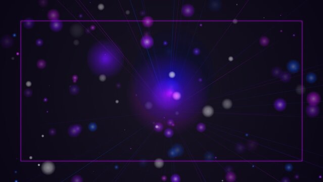 Purple and blue glowing orbs with rectangular frame on dark background