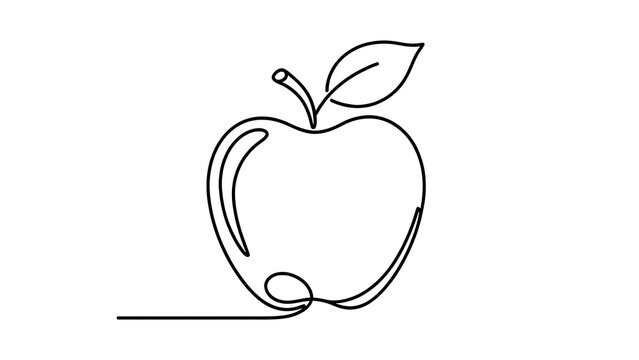 Minimalist line art apple drawing white background.