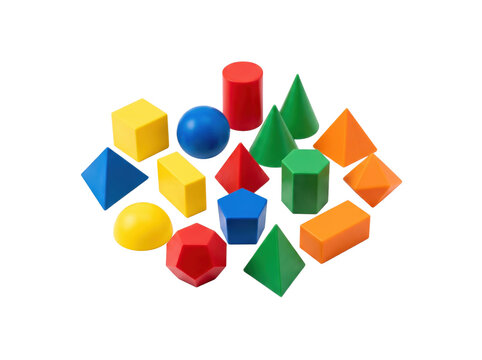Collection of Colorful Geometric Solid Shapes on White Background