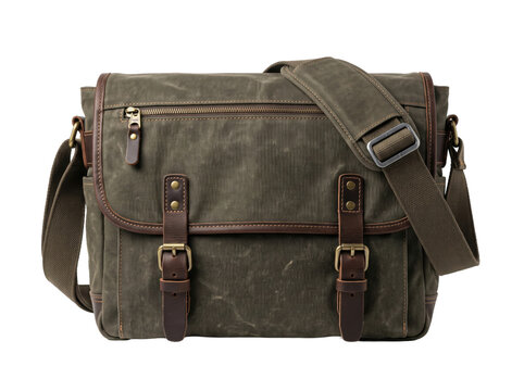 Canvas Messenger Bag with Leather Straps and Patterned Fabric