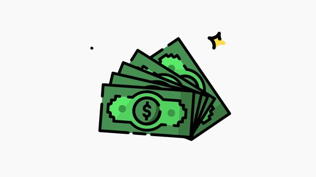 A vector illustration of green dollar banknotes stacked together, representing wealth, finance, and currency