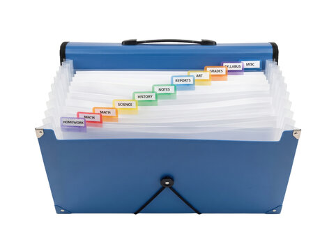 Blue expanding file folder with colorful index tabs