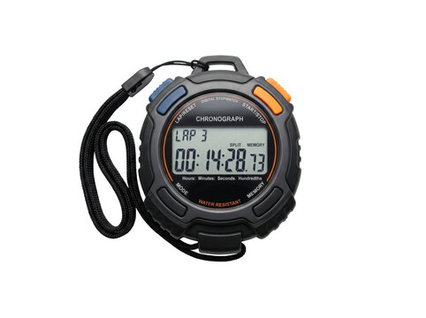 Digital sports stopwatch with lanyard isolated on white