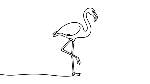 Minimalist flamingo line art illustration white background.