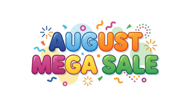 August Mega Sale Text with Festive Confetti