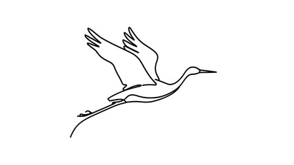 Obraz premium Flying crane bird illustration white background.