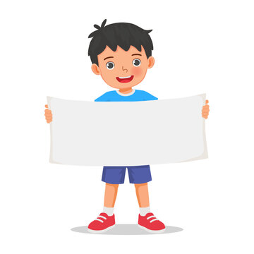 Little boy holding blank banner copy space for advertising
